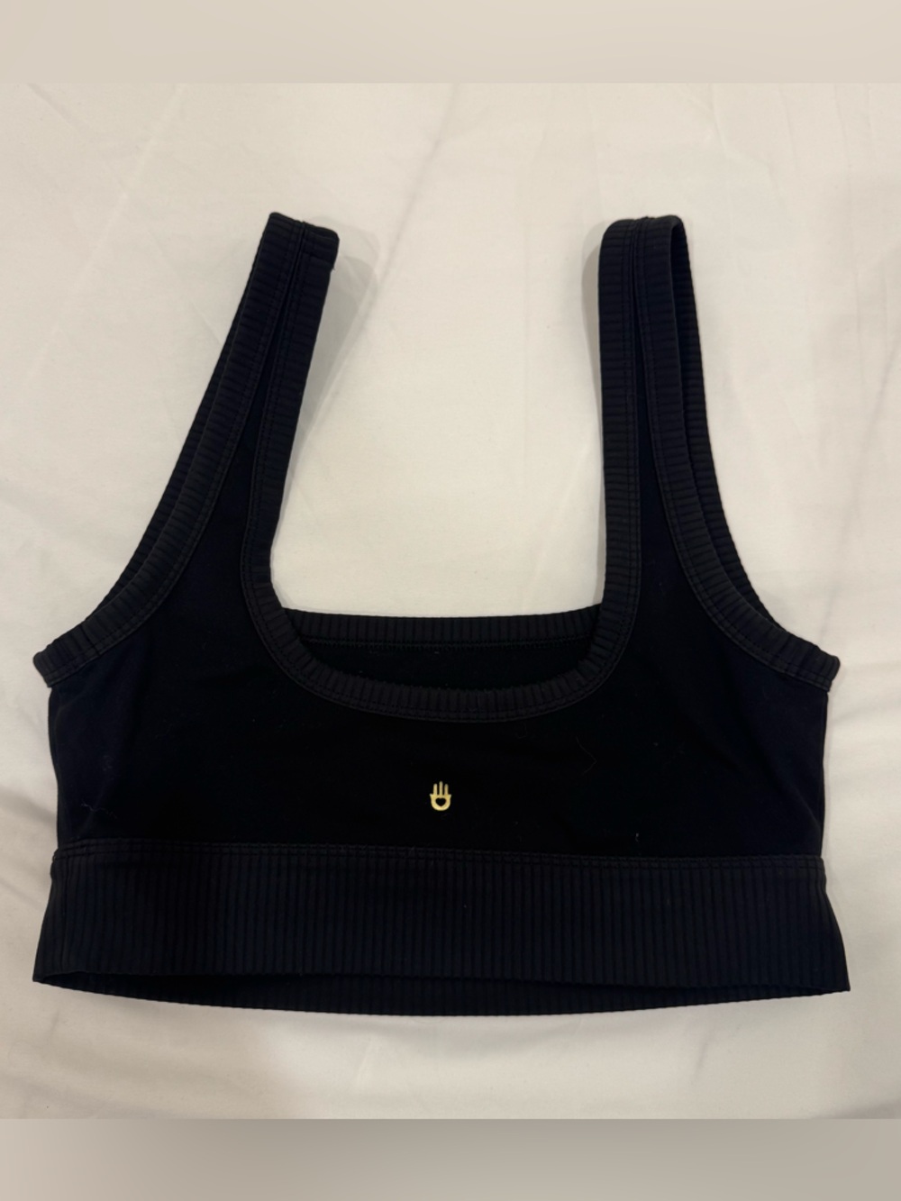 Spiritual Gangster Amor Rib Crop Top Black Minimalist Yoga Bra Small Pilates